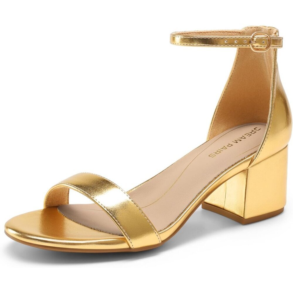 Dream Pairs Gold Metallic Block Heel Sandals